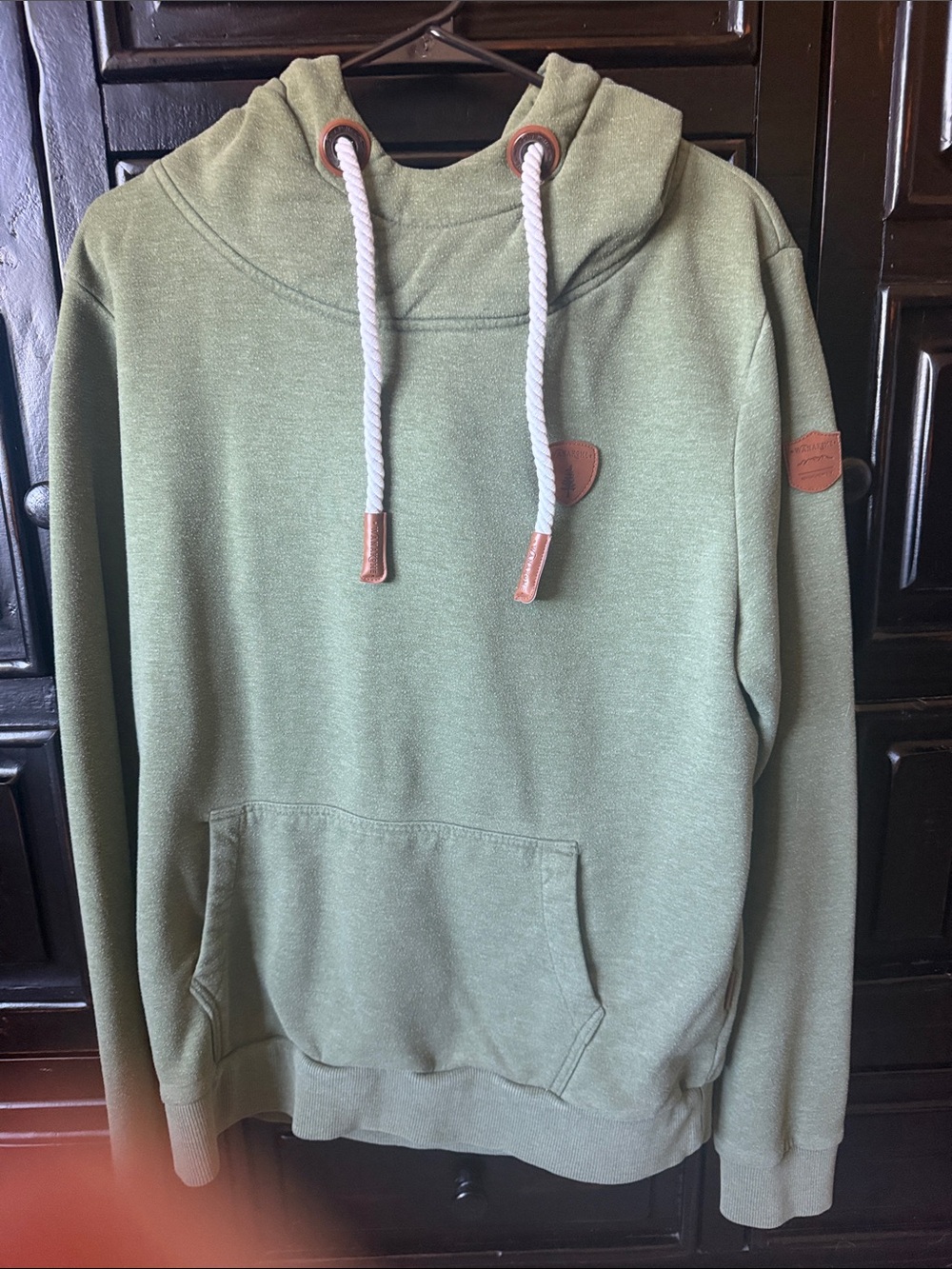 Wanakome Olive Green Hoodie with White Rope Drawstrings